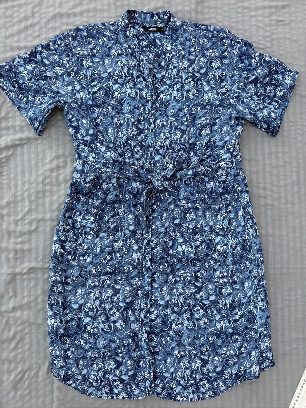 Ralph Lauren Blue Floral Button-Front Dress with Tie Waist